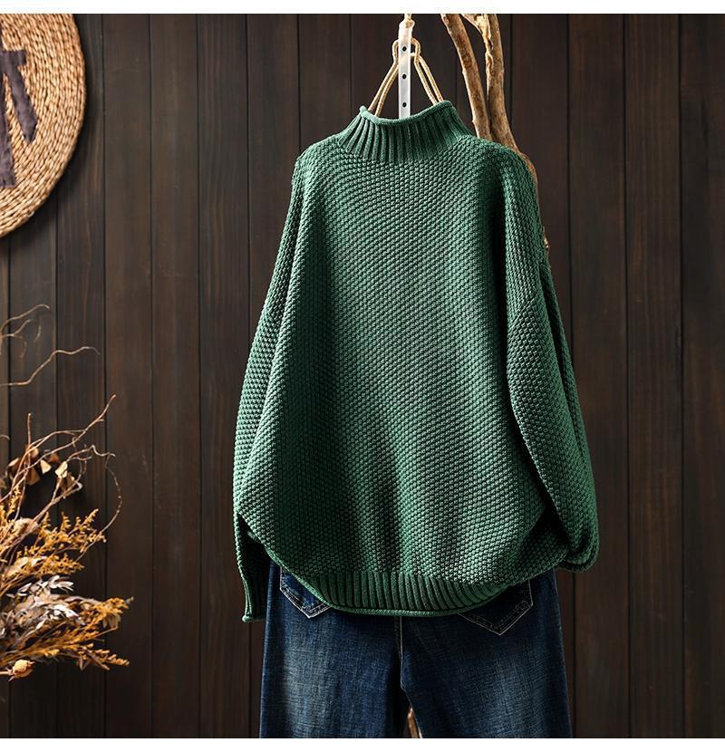 Drune | Übergroßer Pullover - Waffelstrick - Stehkragen - Dolmanärmeln - Geripptes Finish
