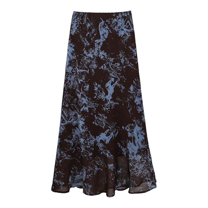 Damen nan fließender Maxirock mit A-Linie und feinem Vintage-Print Drune