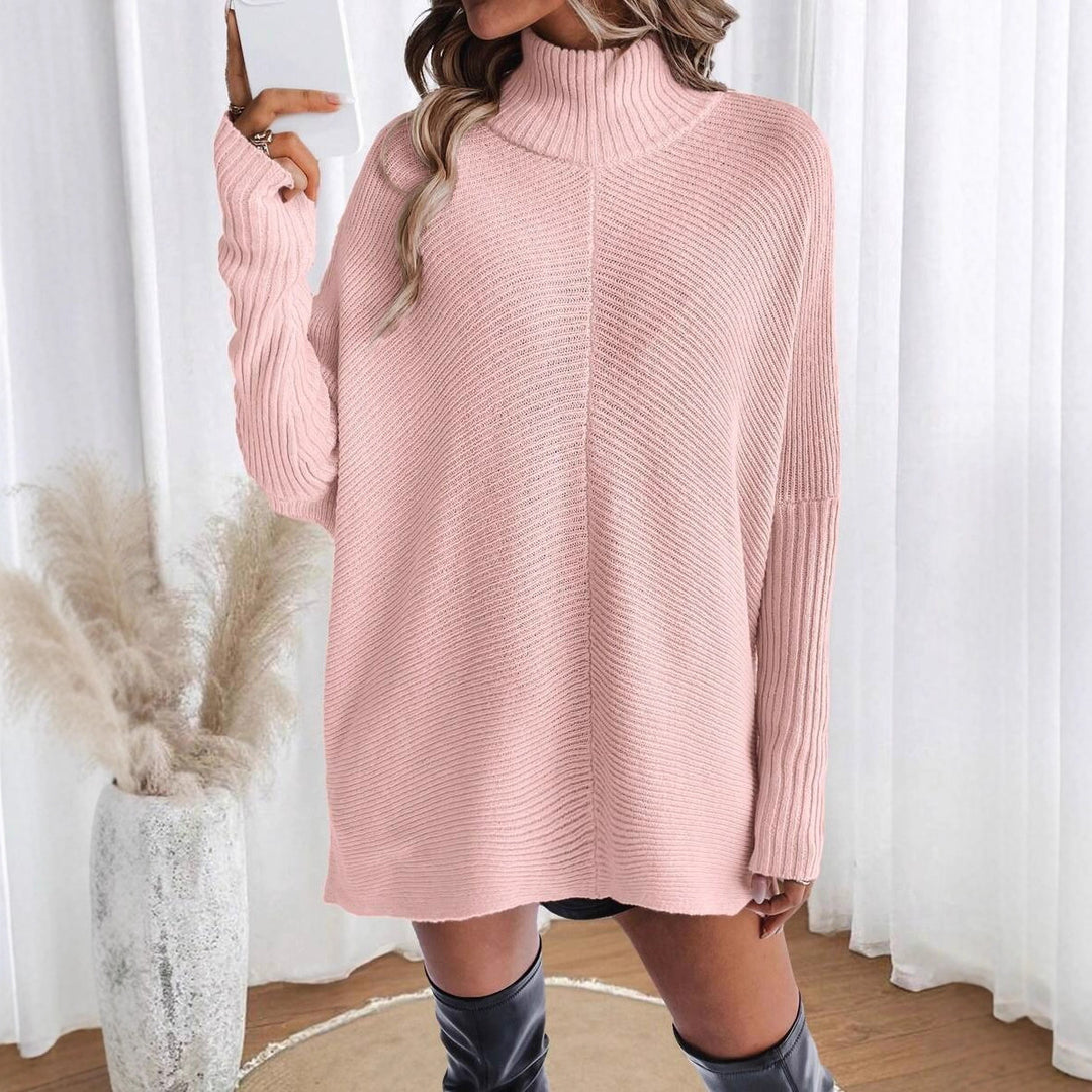 Damen Modischer Oversized Pullover mit hochgeschlossenem Kragen Drune