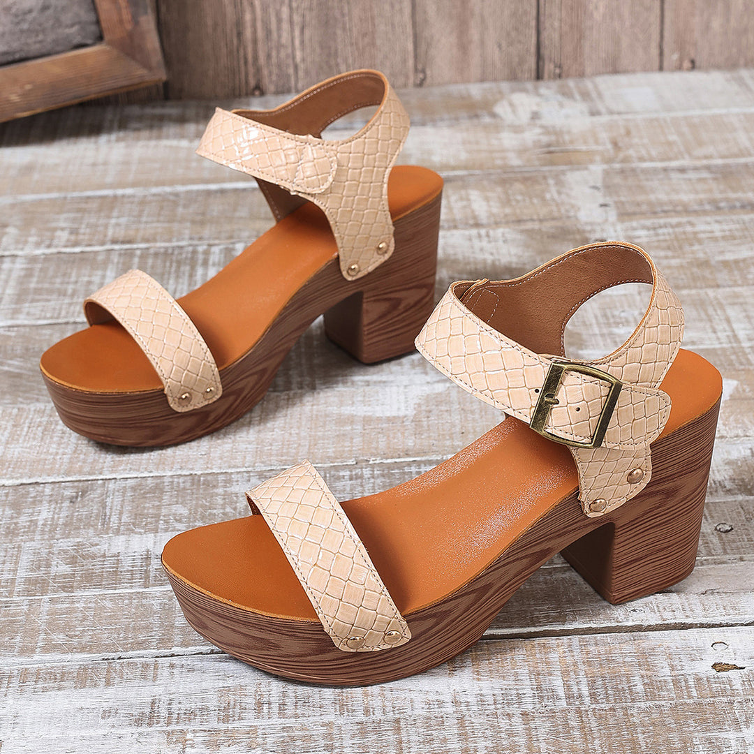 Damen Plateau-Sandalen mit elegantem Krokodil-Prägung und modischem Riemchen-Design Drune