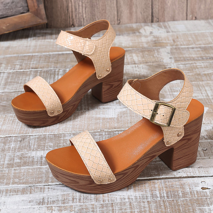 Damen Plateau-Sandalen mit elegantem Krokodil-Prägung und modischem Riemchen-Design Drune