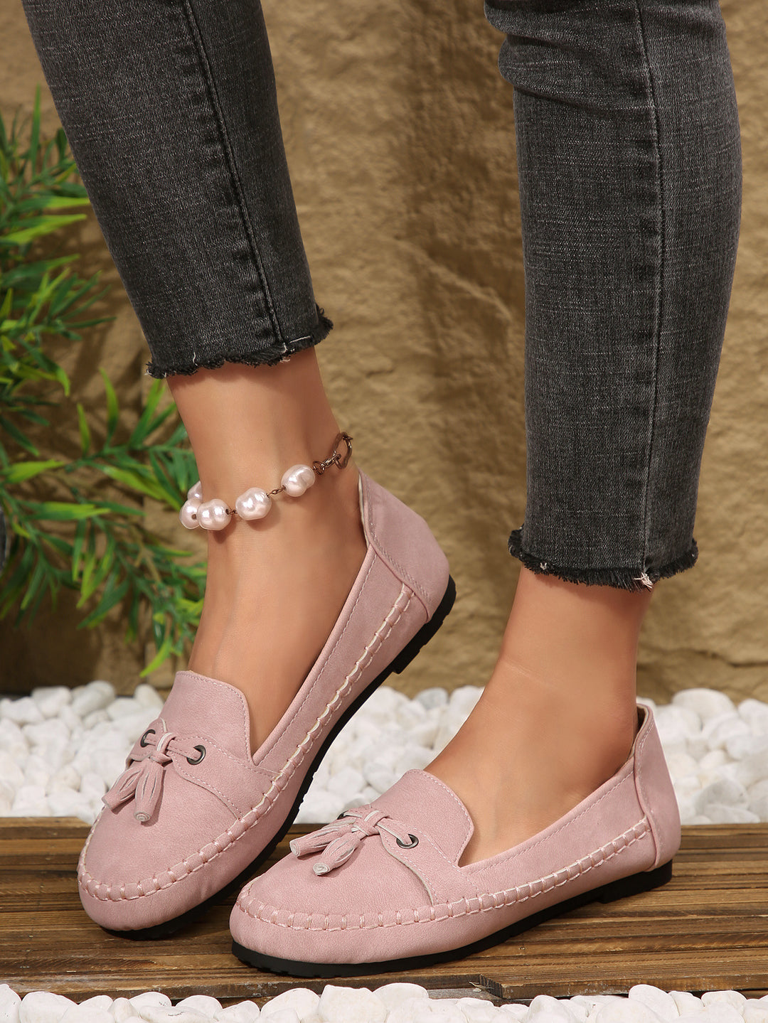 Damen  klassische Mokassin-Slipper mit Quasten und weichem Komfortfußbett Drune