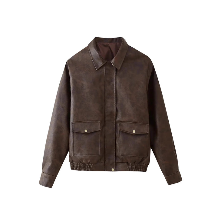 Damen Kunstlederjacke mit praktischen Taschen und modischem Schnitt Drune