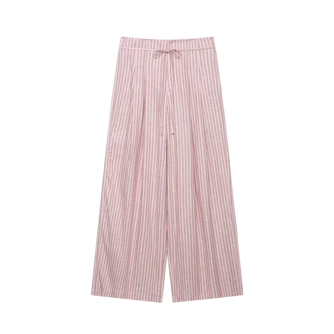 Damen nan weite Leinenhose mit Streifenmuster und Kordelzug Drune