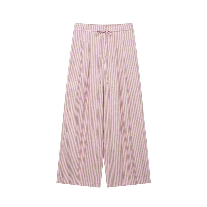 Damen nan weite Leinenhose mit Streifenmuster und Kordelzug Drune