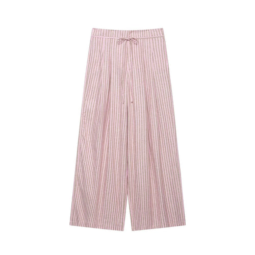 Damen nan weite Leinenhose mit Streifenmuster und Kordelzug Drune