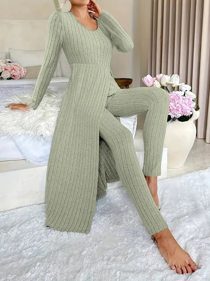 Damen Elegantes Maxijumpsuit mit hochsensibler Struktur und seitlichen Schlitzen Drune