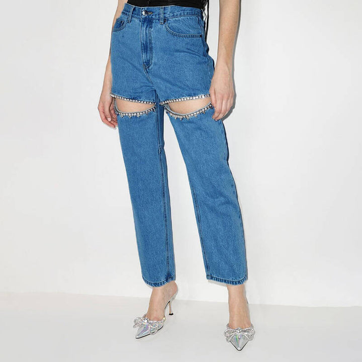 Damen Jeans mit Cut-Outs und funkelnden Details Drune