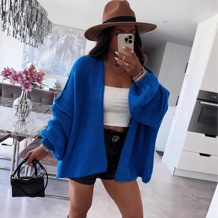 Damen oversized Strickjacke mit lässigen Ballonärmeln und strukturiertem Material Drune