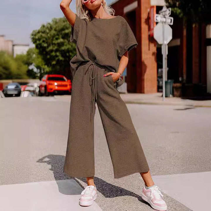 Damen lässiges Jumpsuit-Set aus weichem Material mit elastischem Bund und weit geschnittenen Beinen Drune