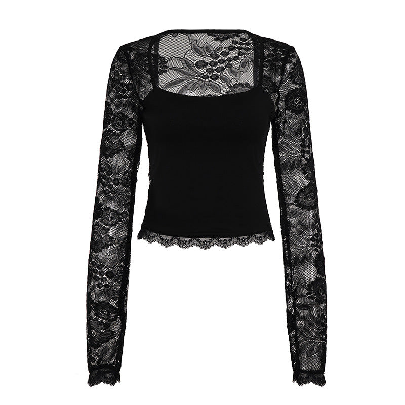 Damen kurzärmeliges Oberteil mit eleganten Spitzenärmeln und raffiniertem Design Drune