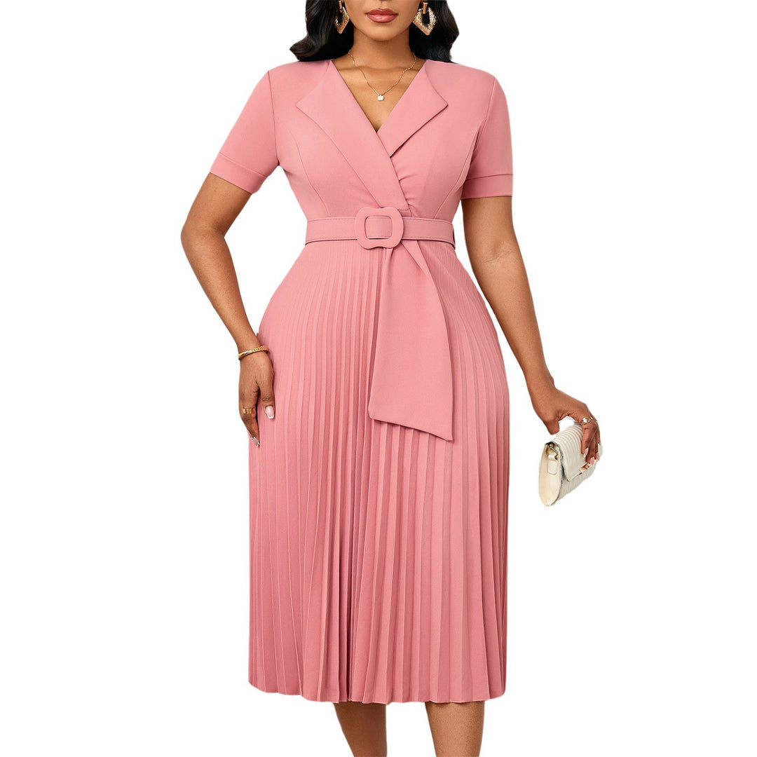 Damen Plissee Kleid mit tailliertem Blazer-Oberteil und abnehmbarem Gürtel Drune