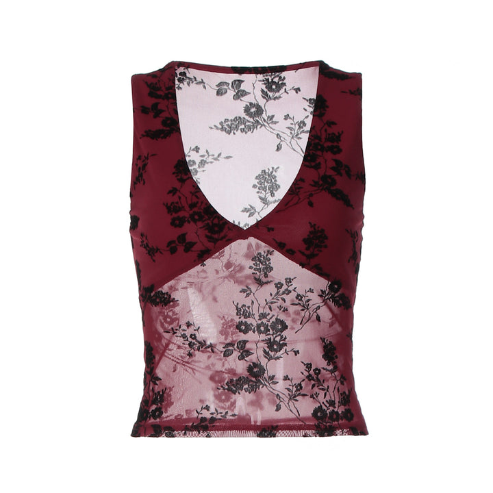 Damen elegantes Spitzentop mit floralem Muster und tiefem V-Ausschnitt Drune