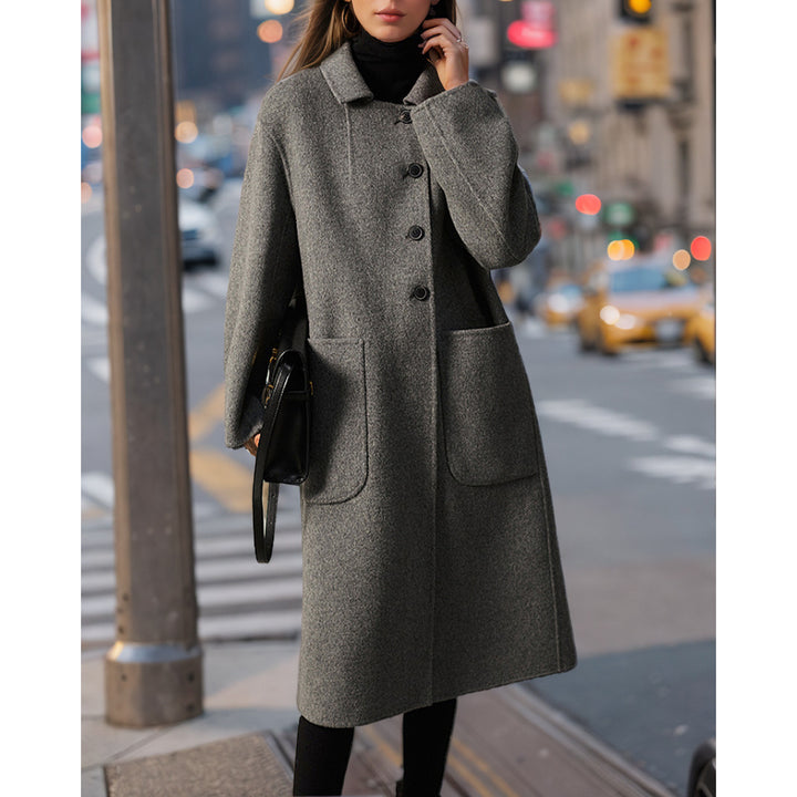 Damen Eleganter Wollmantel mit hohen Taschen und klassischem Revers Drune