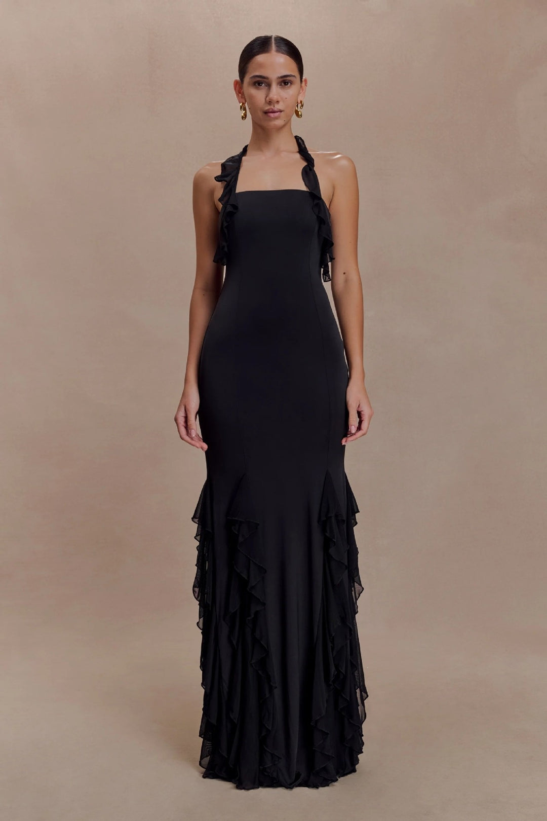 Damen Elegantes Langarm-Maxikleid mit Rüschendetails Drune