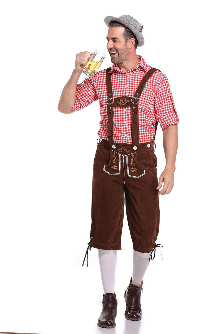 Herren nan moderne Samt-Trachtenkniebundhose mit dekorativer Stickerei und verstellbaren Trägern Drune