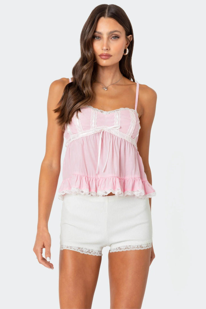 Damen Raffiniertes Sommeroberteil mit Spitzenakzenten und luftiger Silhouette Drune