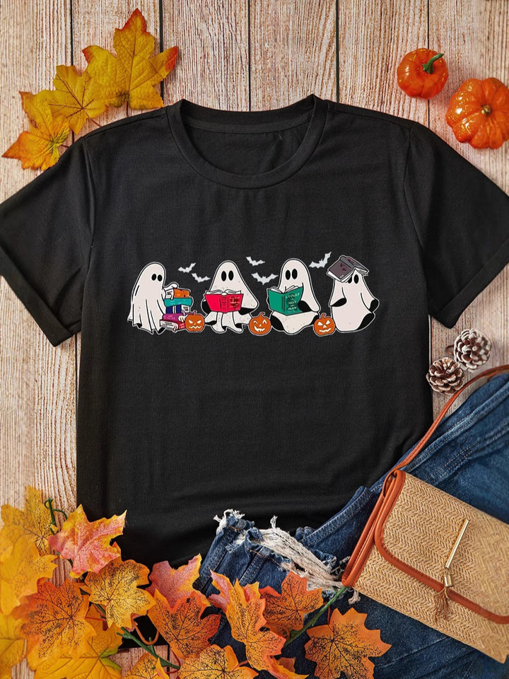 Damen Grafik-T-Shirt mit verspieltem Halloween-Kürbisdesign Drune