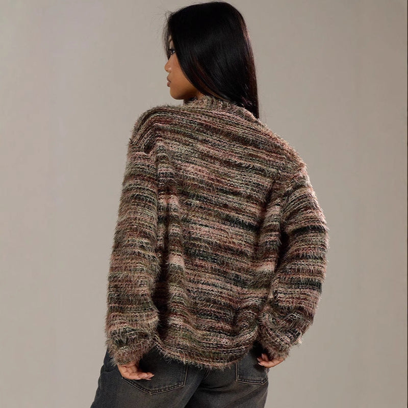 Damen luftiger Strickpullover mit tiefem V-Ausschnitt und charmantem Farbverlauf Drune
