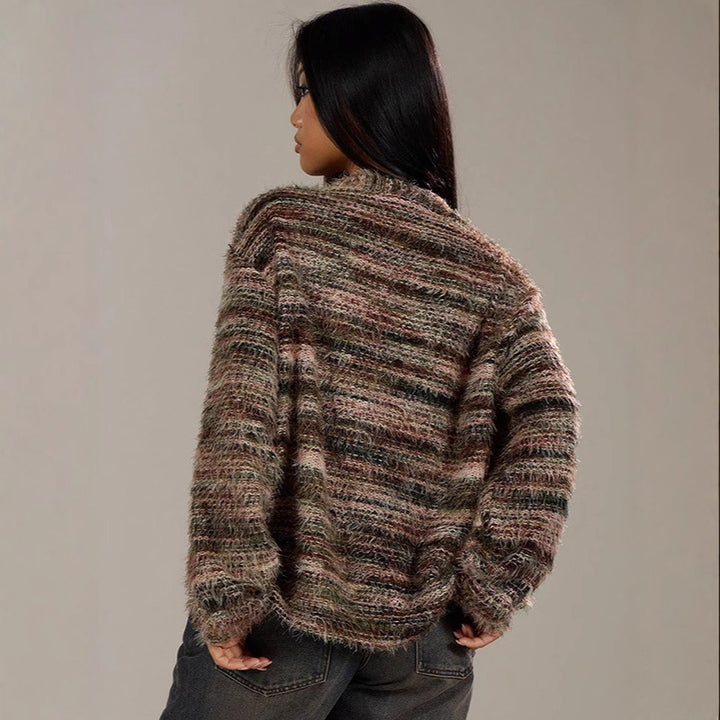 Damen luftiger Strickpullover mit tiefem V-Ausschnitt und charmantem Farbverlauf Drune