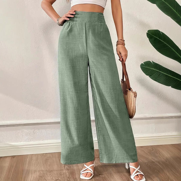 Damen elegante weite Leinenhose mit elastischem Bund Drune