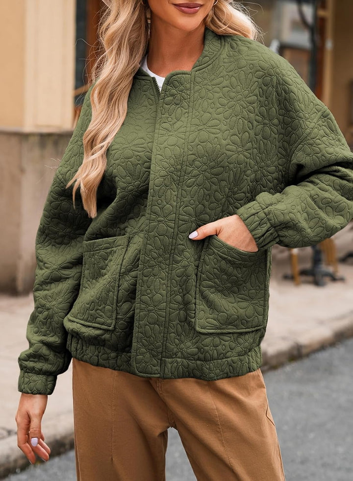 Damen gestepptes Blousonjacke mit floralem Design und praktischen Taschen Drune