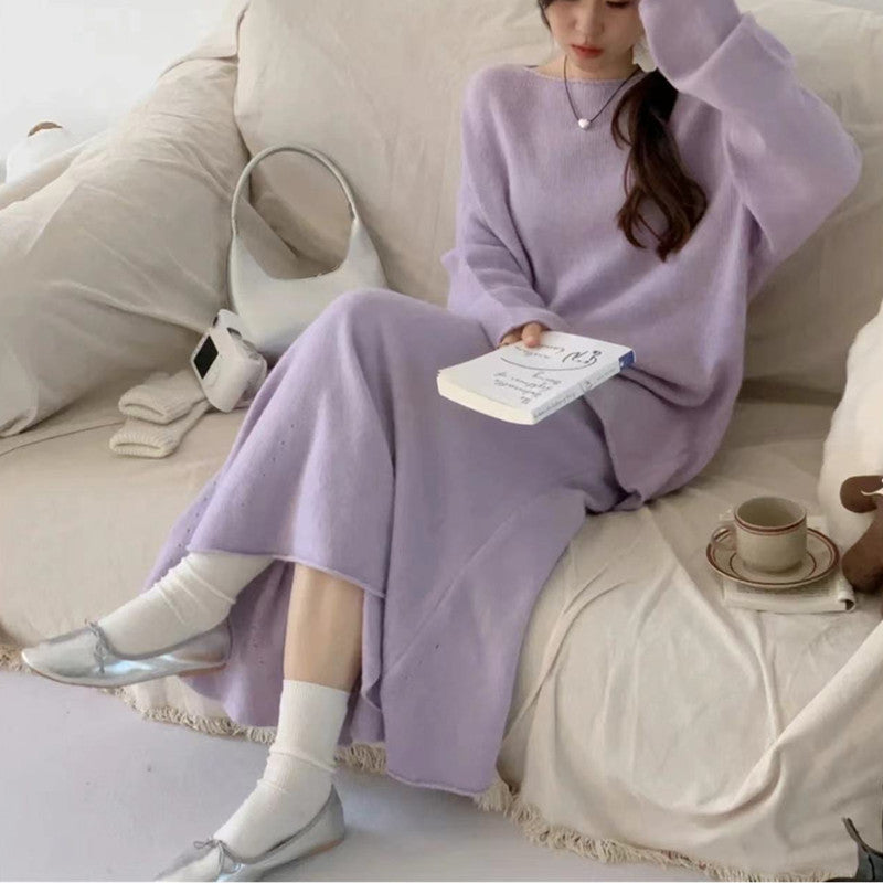 Damen Off-Shoulder Strickkleid im lässigen Stil mit fließendem Schnitt Drune