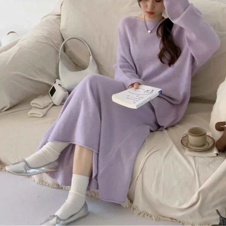 Damen Off-Shoulder Strickkleid im lässigen Stil mit fließendem Schnitt Drune