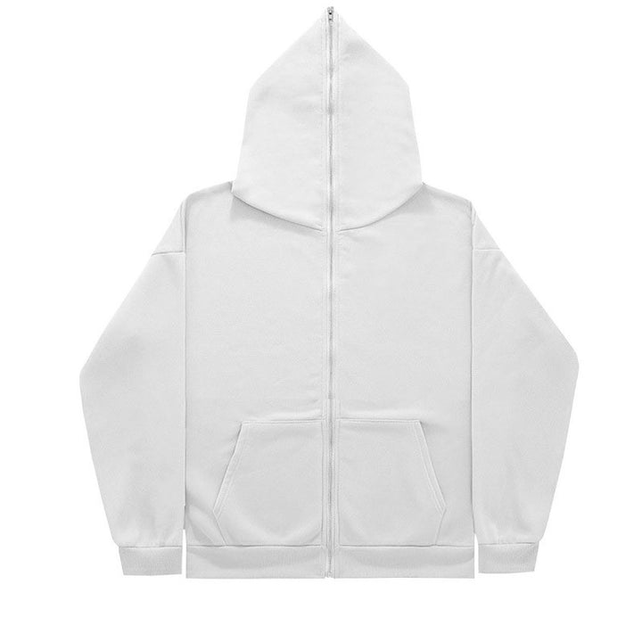 Unisex nan minimalistisch strukturierter Kapuzenzipper mit spitzer Kapuze, Kängurutasche und verstärkten Bündchen Drune