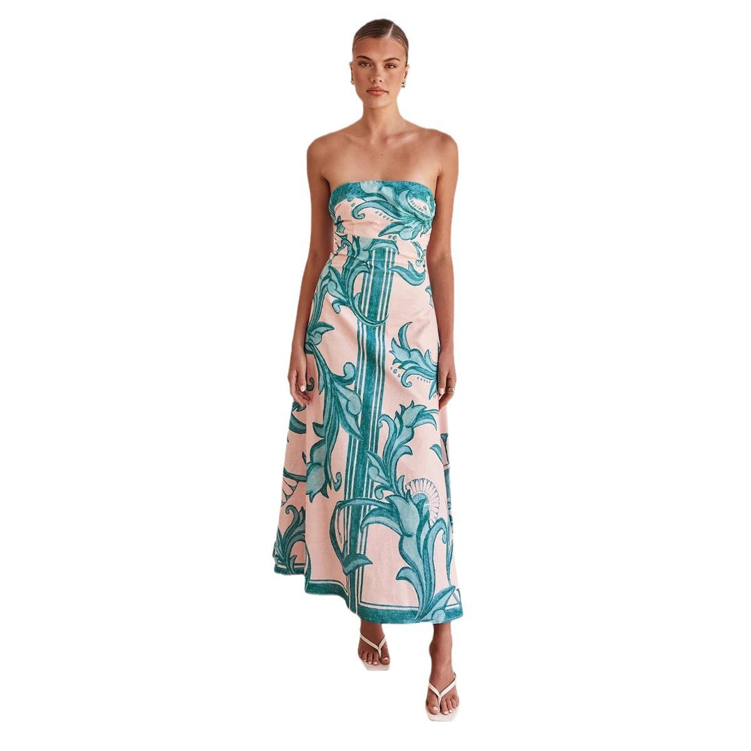 Damen Strapless Maxikleid mit floralem Design und elegantem A-Linien Schnitt Drune