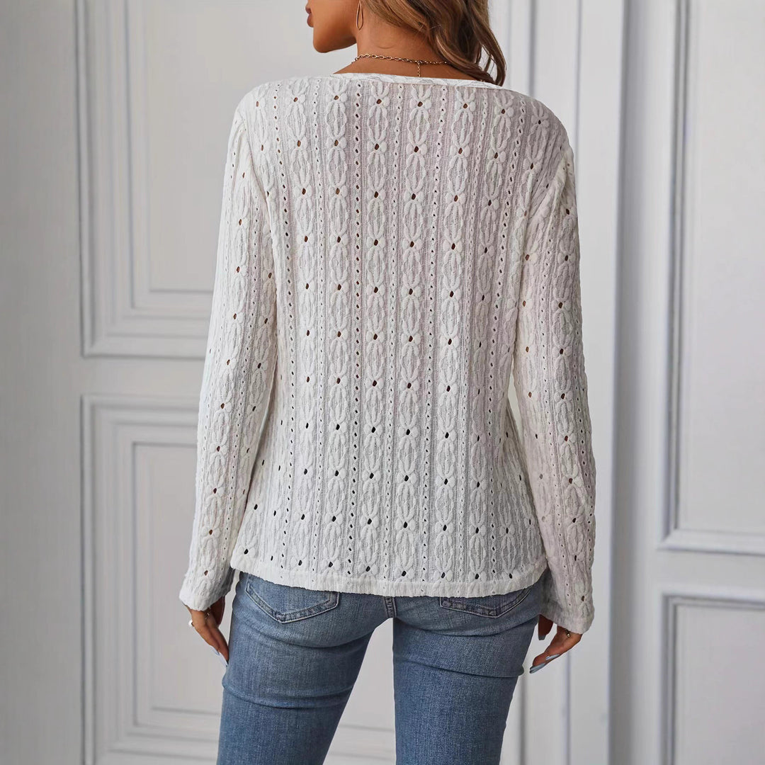 Damen Langarmshirt mit dekorativen Knöpfen und Struktur Drune