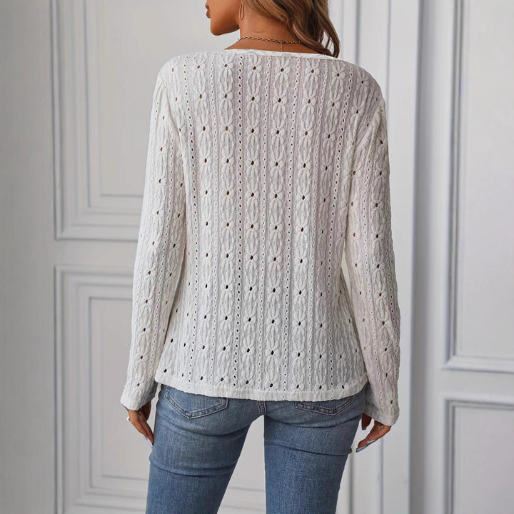 Damen Langarmshirt mit dekorativen Knöpfen und Struktur Drune