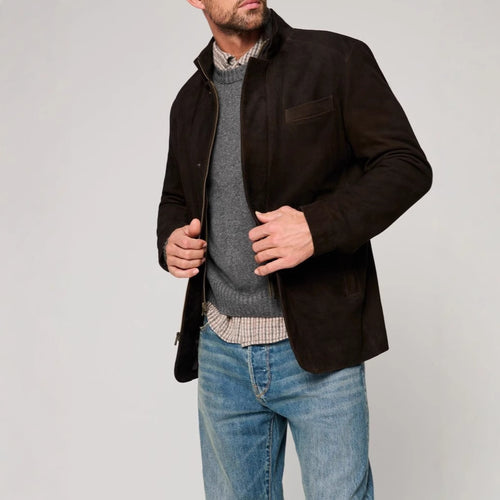 Herren Wildlederjacke im klassischen Schnitt mit Stehkragen und praktischen Taschen Drune