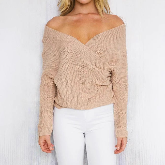 Damen Wickelpullover mit tiefem V-Ausschnitt und lässigem Schnitt Drune