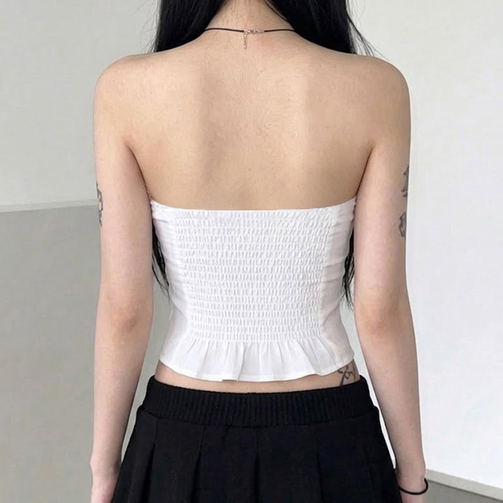 Damen-Spitzen-Bandeau-Top mit Raffungen und dekorativem Bindeband Drune