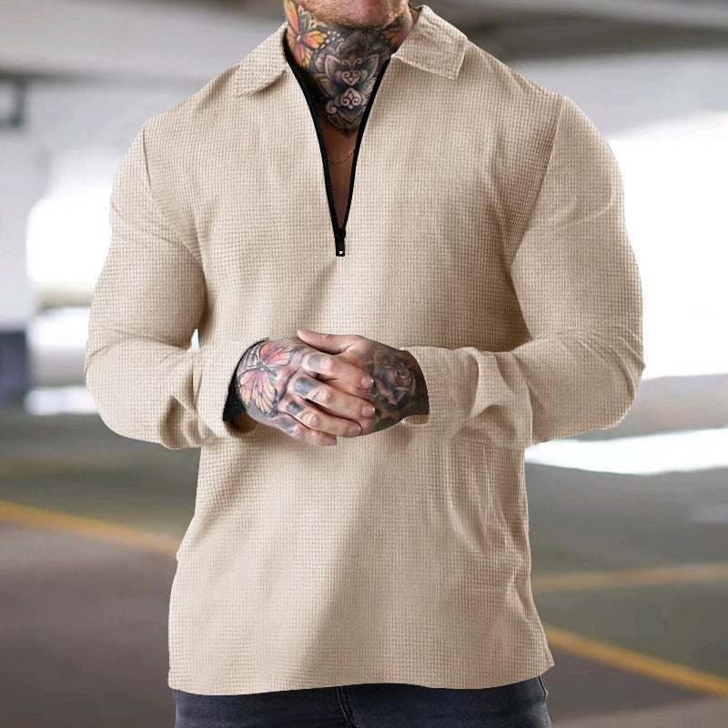 Herren nan schmales Halbzip-Polo mit Waffelstruktur offener Kentkragen und cleanem Minimal-Design Drune