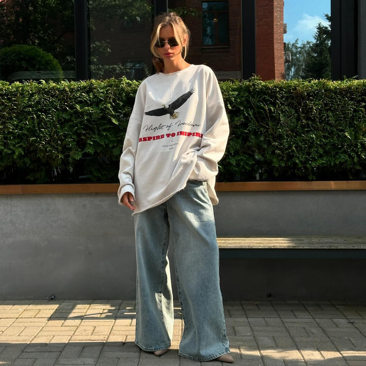 Damen Oversized Sweatshirt mit kreativem Grafikschnitt und lässigem Design Drune
