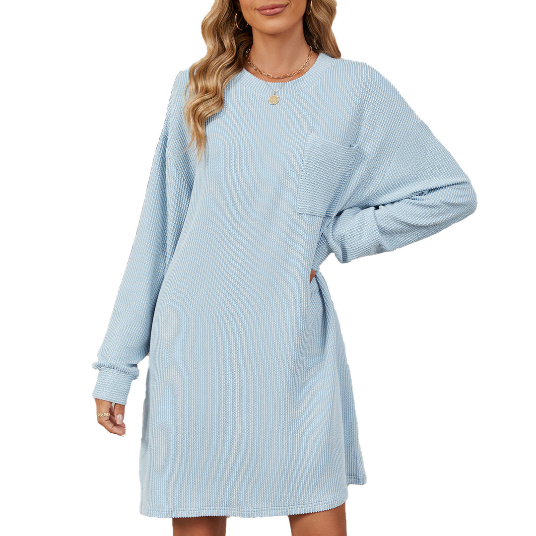 Damen lässiges Langarm Kleid mit praktischen Taschen und modernem Strukturdesign Drune
