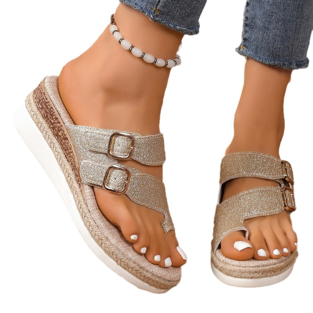 Damen nan komfortable Plateausandale im Espadrille-Stil mit doppeltem verstellbarem Schnallenriemen Drune