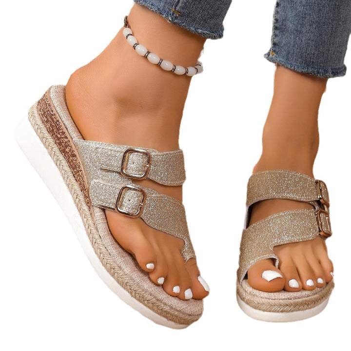 Damen nan komfortable Plateausandale im Espadrille-Stil mit doppeltem verstellbarem Schnallenriemen Drune