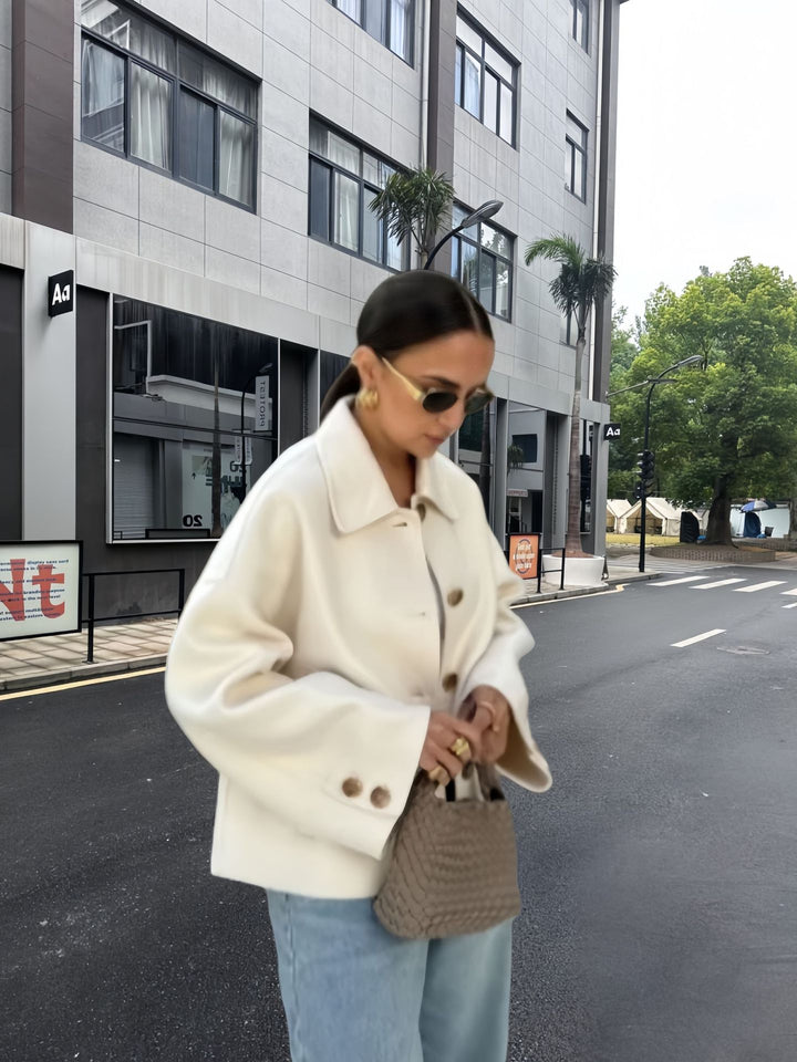 Damen modische Kurzjacke mit eleganten Knopfdetails Drune