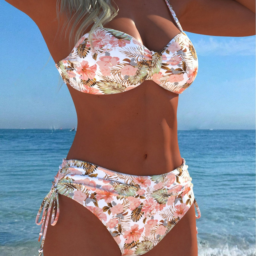 Damen Wickel-Bikini-Set mit floralem Design und hohem Bund Drune