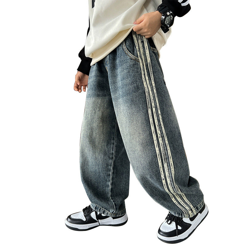 Unisex weite Denim-Jeans mit seitlichen Streifen Drune