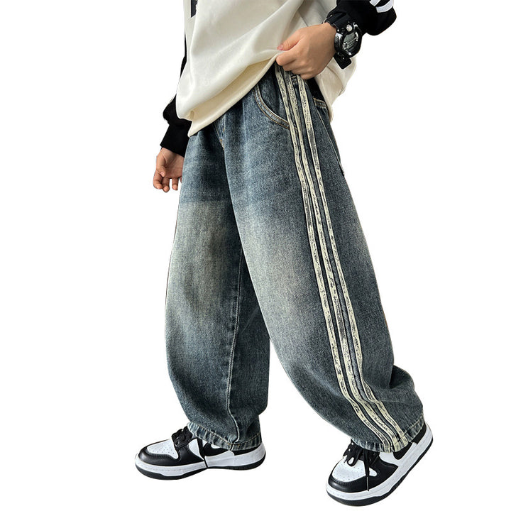 Unisex weite Denim-Jeans mit seitlichen Streifen Drune