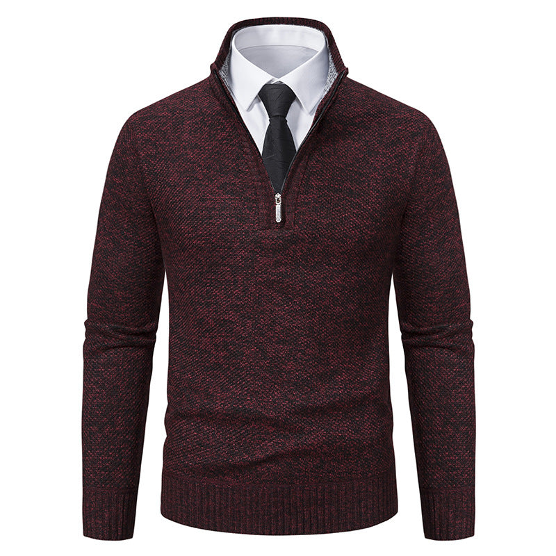 Herren eleganter Strickpullover mit halbem Reißverschluss und strukturierter Oberfläche Drune