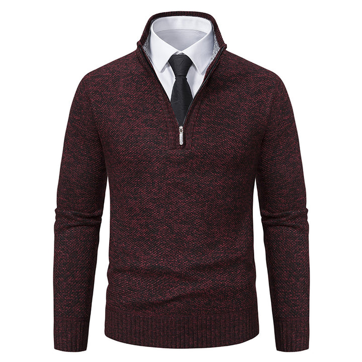 Herren eleganter Strickpullover mit halbem Reißverschluss und strukturierter Oberfläche Drune