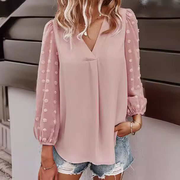 Damen Bluse mit transparenten Puffärmeln und Polka-Dot-Detail Drune