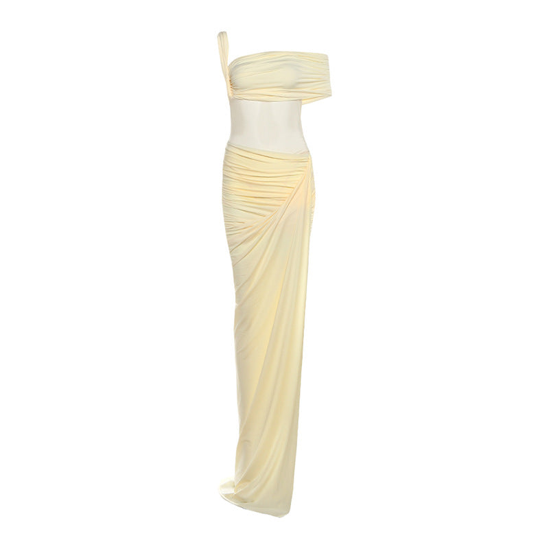 Damen Raffiniertes Maxikleid mit asymmetrischem Design und figurnaher Passform Drune