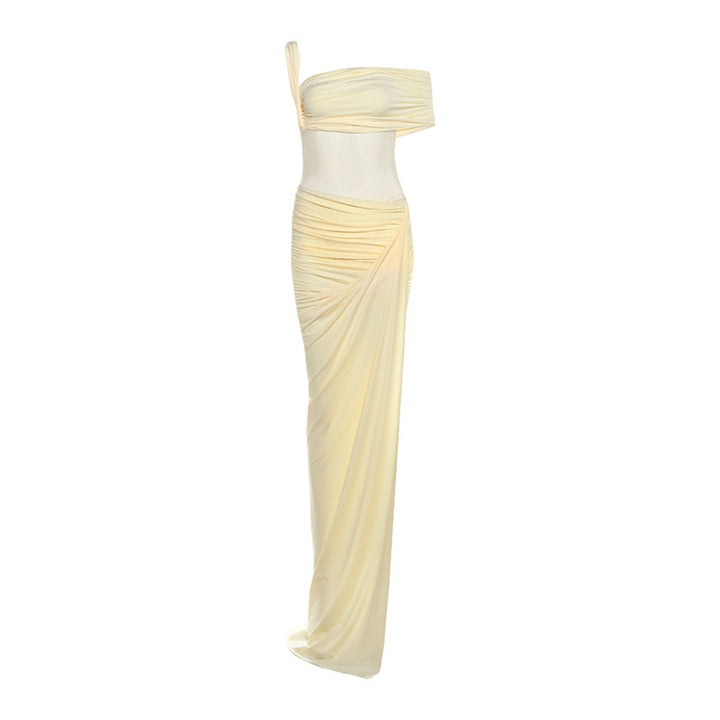 Damen Raffiniertes Maxikleid mit asymmetrischem Design und figurnaher Passform Drune
