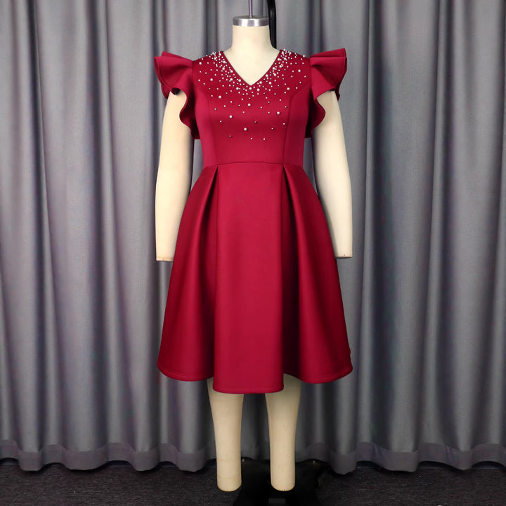 Damen Elegantes Kleid mit funkelndem Strass-Besatz und voluminösen Ärmeln Drune